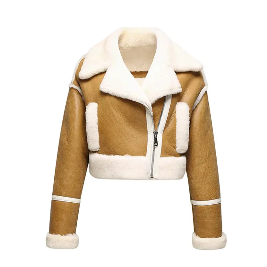 Women's Shearling Asymmetrical Cropped Jacket