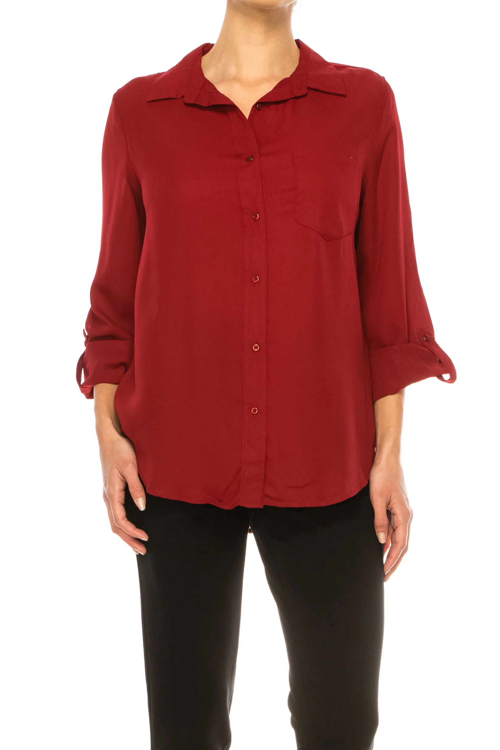 Zac & Rachel Button Down Collared 3/4 Sleeve Top