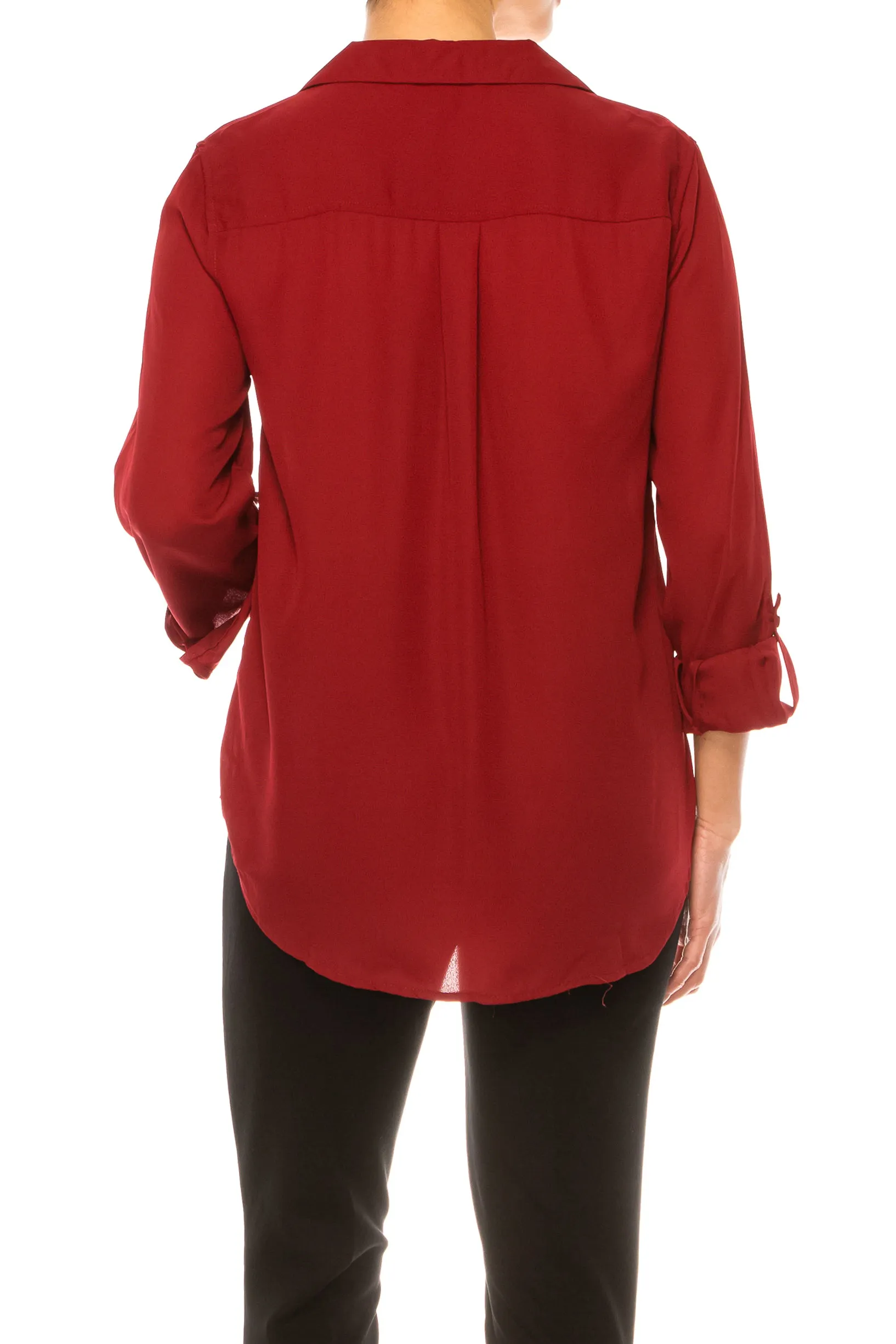 Zac & Rachel Button Down Collared 3/4 Sleeve Top