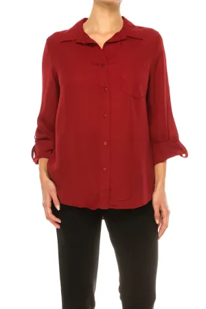 Zac & Rachel Button Down Collared 3/4 Sleeve Top