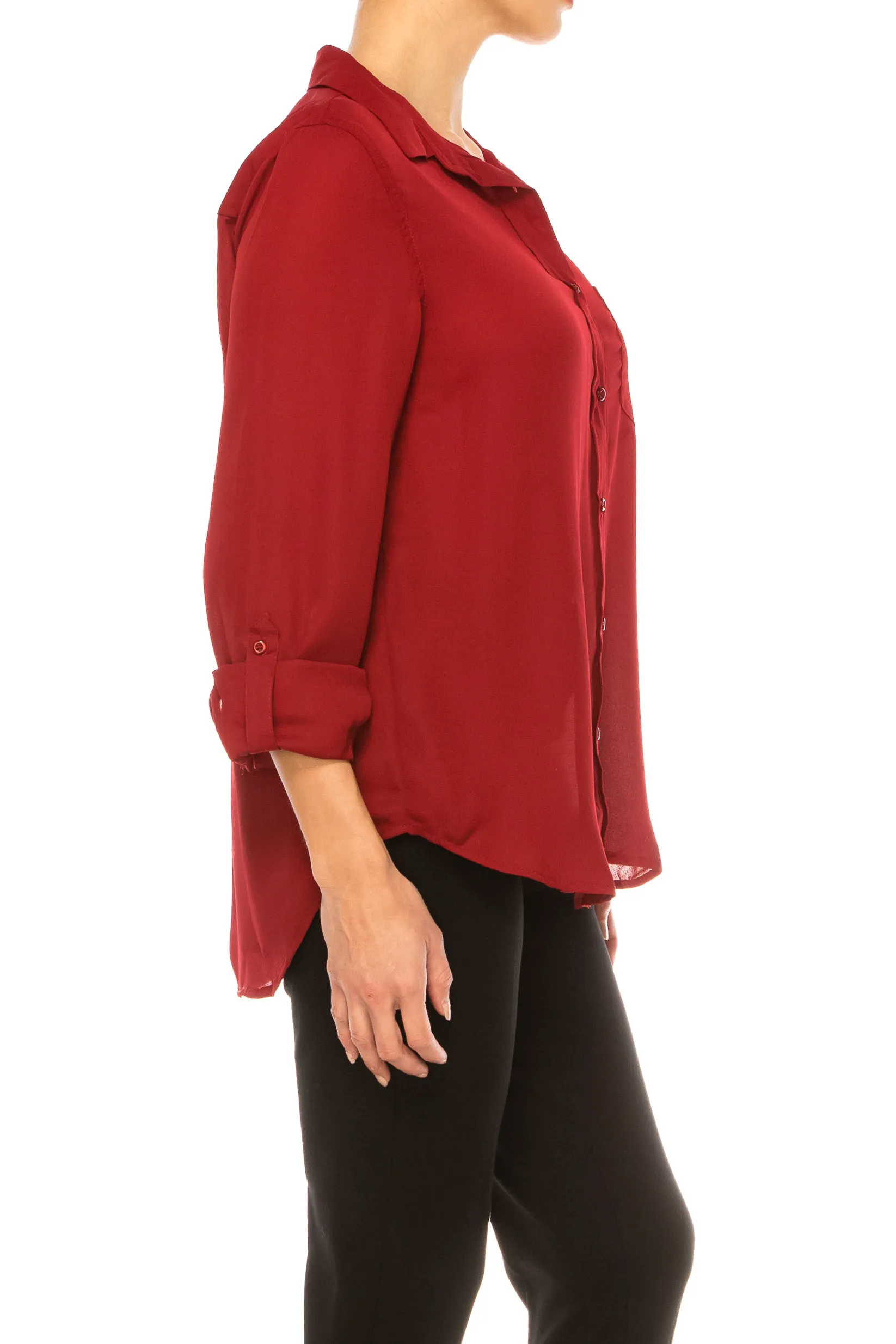 Zac & Rachel Button Down Collared 3/4 Sleeve Top