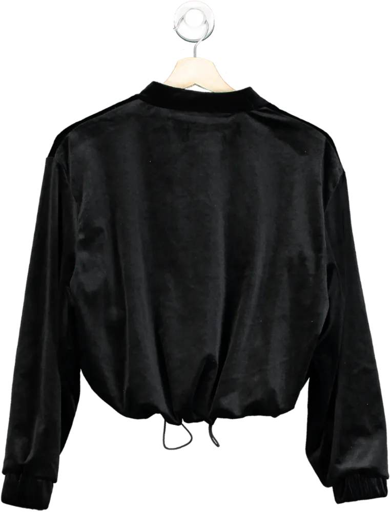 ZARA Black Velvet Cropped Popper Jacket UK S